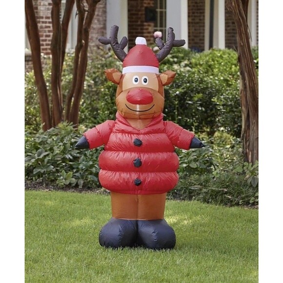 Christmas Puffy Coat Reindeer Airblown Inflatable Decor Blow Up LED Light New - Picture 1 of 4